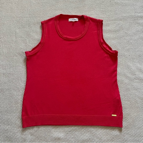Calvin Klein Hot Pink Knit Sweater Vest Sz L Preppy Academia Work - Picture 1 of 6